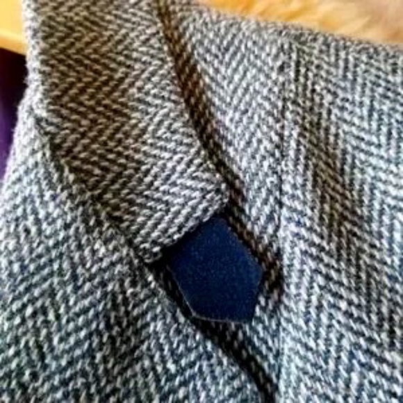 Vintage wool blend blazer, Gorgeous blue with dark blue suede detailing - Picture 3 of 10